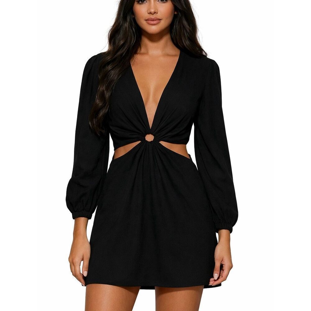 House Of Harlow 1960 Black Oring Cutout Dress Size Large